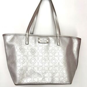 Fabulous Kate Spade Silver Metallic Perforated Leather Tote